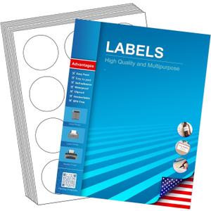 2" Circle Sticker Labels, Round Printable Sticker Labels to Write On, Sticker Paper for Inkjet Printer, (12 Labels/Sheet), 10 Sheets