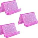 Rouidr Business Card Holder for Desk, 3 Pack Acrylic Business Card Holder Display for Office Desktop, School, Hotel Front Desk, Pink