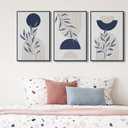 Large Framed Boho Wall Art, Mid Century Botanical Line Art, 16"x24"x3 | Blue Gray Abstract Canvas Prints, Modern Minimalist Geometric Pictures for Living Room Bedroom Kitchen Office Decor