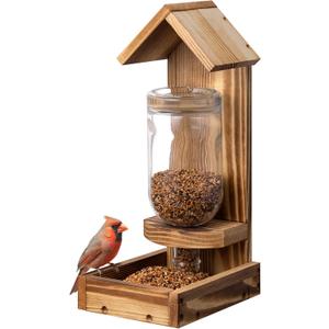 Navaris Bird Feeder with Glass Bottle - Hanging Glass Hummingbird Feeders for Outdoors - Sturdy Pine Wood & Removable Glass Bottle for Easy Refilling - Plastic-Free & Eco-Friendly