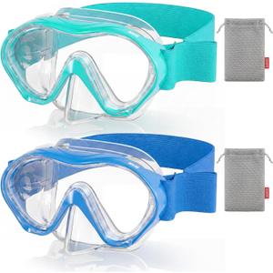 Aegend 2 Pack Kids Swim Goggles with Nose Cover for Kids 3-15, Knitted Fabric Strap, Anti-Fog 180 Clear View No Leak