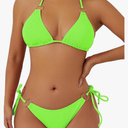swimall Women's String Bikini Set Sexy Tie Side Two Piece Swimsuit Cute Triangle Halter Bathing Suit, L