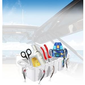 Boat Caddy Organizer, Marine Seat Cup Holder for B100 B200 B300, Boat Storage Organizer Universal Fit for Bass Kayak Pontoon Jon Boat (White)
