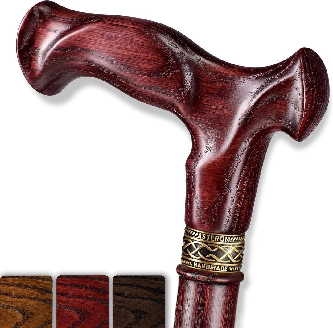 Asterom Handcrafted Canes for Men - Ergonomic, Stylish, Wooden Walking Cane for Men, Cool Walking Sticks for Seniors, 35"