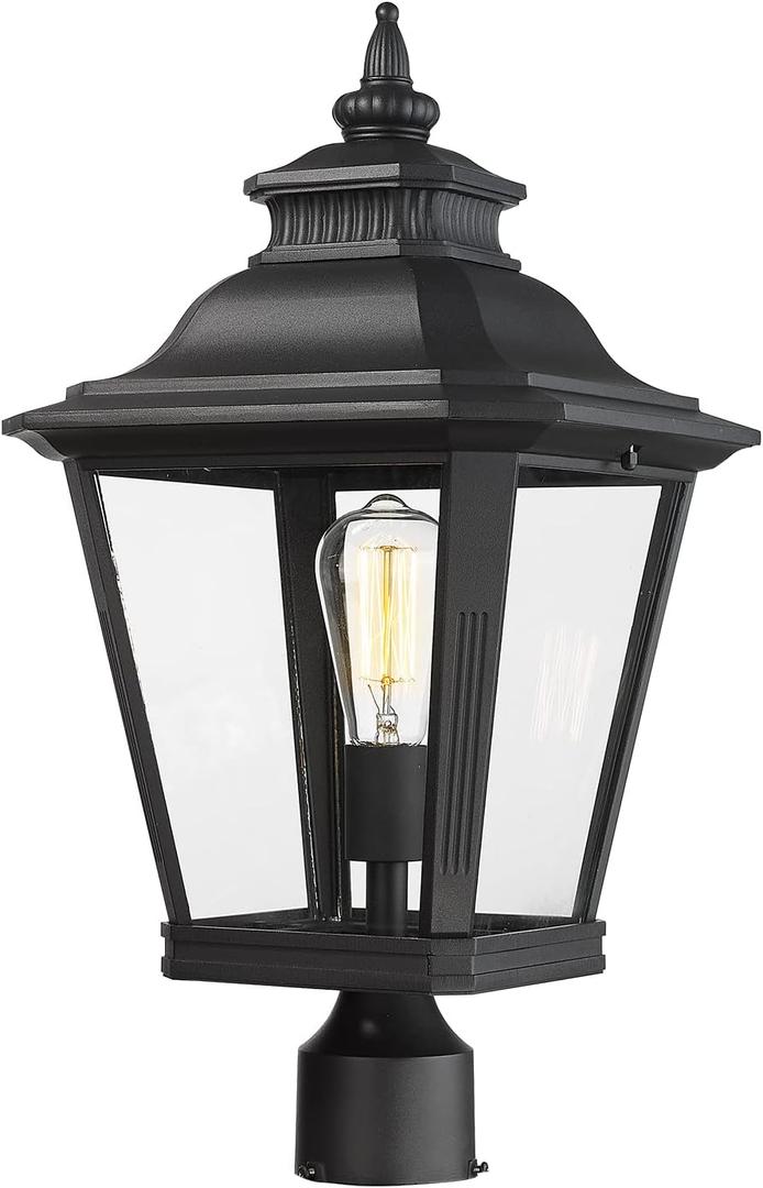 Large Outdoor Post Light Fixtures 21'' Lamp Post Light Fixture Black Finish Waterproof Anti-Rust Aluminum Pillar Outside Lighting for Walkway, Driveway, Patio, Porch, 20.7 IN