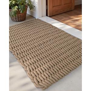 DEXI Jute Door Mat for Front Entryway, 31x47 Braided Woven Doormat Outside Entrance, Dirt Trapper Natural Fiber Entry Mats for Patio, Brown