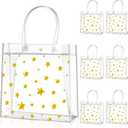 Aliceset 20 Pcs 8 x 8 x 3.15 Inch Clear PVC Gift Bags with Handles Small Gold Foil Star Transparent Star Party Favor Goodie Bags for Baby Shower Birthday Wedding Candy Snack Gift Wrapping