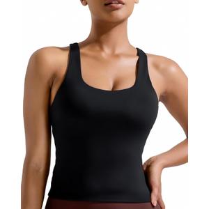 RUNNING GIRL Tank Tops with Built in Bras, Racerback Activewear Yoga Workout Tops for Women (Medium, Black)