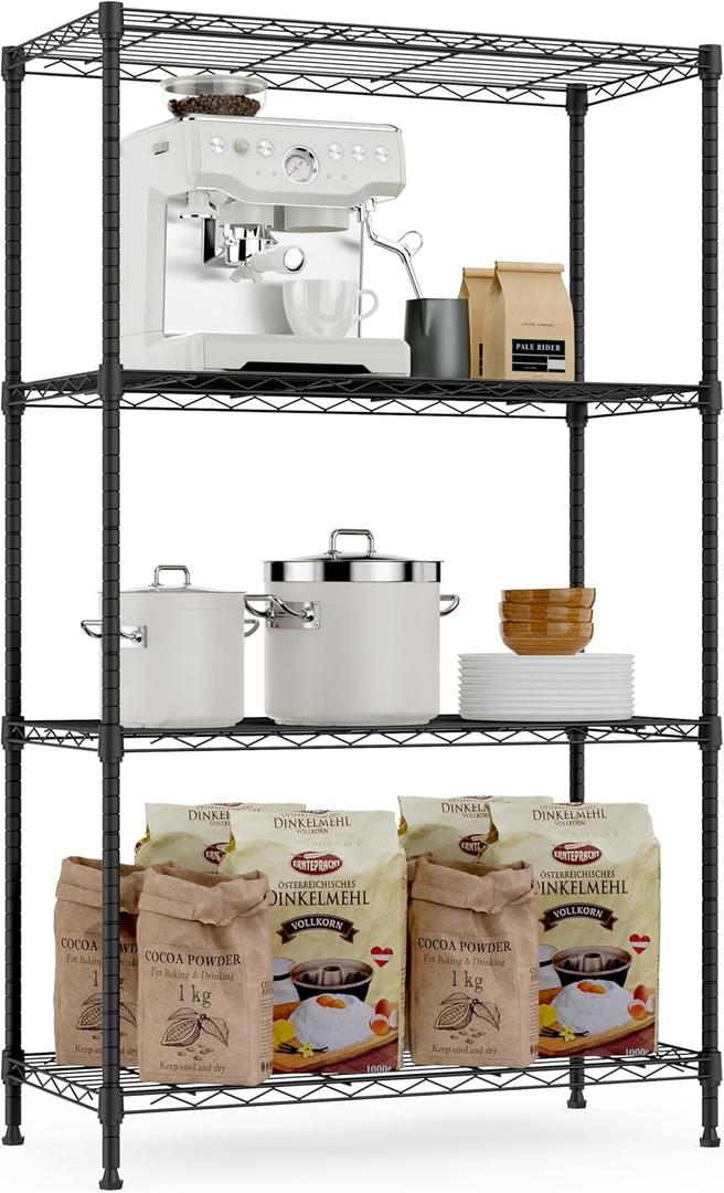 1000 lbs Storage Shelving Steel Heavy Duty 4-Tier Utility Shelving Unit Steel Organizer Wire Rack for Home,Kitchen,Office (13.7" D x 29.5" W x 47.2" H) (Black)
