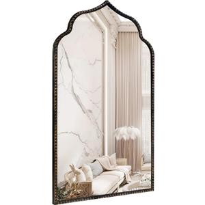 Marlowe Mirror, 22" W x 38" H, Antique Black, Metal Beaded Frame, Arch Wall Mirror, Modern & Antique Style, Wall Mounted