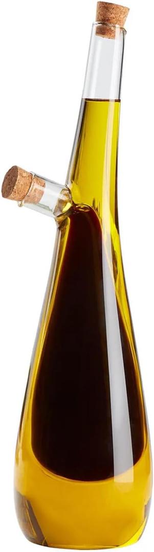 Oil and Vinegar Dispenser Set, 2 in 1 Olive Oil and Vinegar Cruet Dispenser Bottle with Cork Stoppers, Transparent Dual Glass for Kitchen Cooking Container