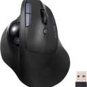 SANWA Bluetooth + 2.4G Wireless Trackball Mouse, Silent Ergonomic Roller Ball Mice, Programmable Vertical Thumb Mouse, 2 Device Connection, Compatible with Mac, Windows, Laptop, Android, PC, Black