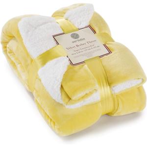 Genteele Sherpa Throw Blanket Super Soft Reversible Ultra Luxurious Plush Blanket, 50 x 60 inches, Yellow/White