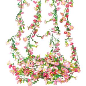 CISDUEO 4 Pcs Artificial Daisy Flowers Vine Silk Flower Garland Spring Fake Flower Vine Hanging Ivy with Pink Daisy Flowers Green Leaves for Wall Party Wedding Arch Floral Decor Home Indoor Outdoor