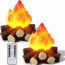 Retisee 2 Pack Artificial Fake Fire Campfire Night Light Flameless Candle 3D LED Fake Firewood Lamp with Remote and Timer, Battery Operated Candle for Halloween Christmas Party Decor 5 x 5.5 in