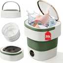 Portable Washing Machine - 20L Mini Foldable Washer with Spin Basket, 3 Cleaning Modes & Deep Cleaning for Small Clothes, Collapsible Laundry for Apartment, Home, Hotel and Travel (Green)