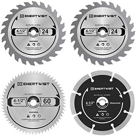 ENERTWIST 4-1/2 Inch Compact Circular Saw Blade Set, Pack of 4-Pieces TCT/HSS/Diamond Saw Blades Assorted for Wood/Plastic/Metal/Tile Cutting, 3/8in Arbor, ET-CSA-4