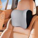 Ultra Soft Car Headrest Pillow, Driving Pillow with Adjustable Strap, 100% Breathable Memory Foam Neck Cushion, Removable Cover and Ergonomic Design, Silver