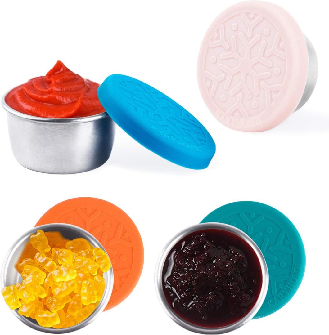 LALASTAR Salad Dressing Container To Go, 4x1.6oz Stainless Steel Condiment Containers with Lids, Premium Silicone, Leakproof and Reusable Small Containers with Lids (Multicolor)