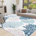 Coastal Area Rug Beach Rugs Non-Slip Nautical Coral Machine Washable Rugs Modern Floor Carpet for Bathroom Laundry Bedroom Living Room, 8x10