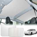 ROCCS Sunshade Roof for Tesla Model 3 2023-2021 Colorful Ice Crystal Glass Roof Sunshade Sunroof No-Sag Design Retractable Sunshade Heat Insulation Roof Window Sun Protection Snap Foldable (White)