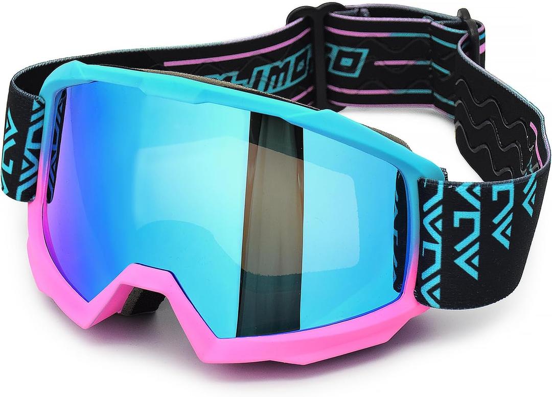 Motorcycle Goggles Men Women,UV400 protection Dirt Bike ATV MX DH Goggles Glasses,Anti-Slip Strap,Scratch-Proof (Bluepink)
