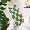 2 x NITITOP Compatible with iPhone 11 Pro Max Case Cute Aesthetic Checkerboard Larger Blocks Pattern for Women Girl Trendy Slim Fit TPU Silicone Shockproof Full Camera Protection Cover - Green