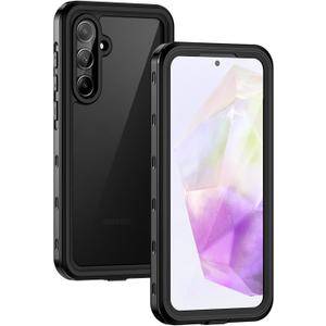 Lanhiem for Samsung Galaxy A35 5G Case, IP68 Waterproof Dustproof, Built-in Screen Protector, Rugged Full Body Shockproof Protective Cover for Samsung A35 5G /4G 6.6", Black/Clear