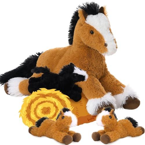 MaoGoLan 4 Pcs Horse Plush Stuffed Animal,Large Stuffed Mommy Horse with Babies Pony Toys Plushies, Pony Stuffed Animal Bulk for Kids Christmas Birthday Gift 21 inches