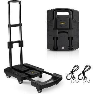 Voipvvii Folding Hand Truck 500lbs, Portable Heavy Duty Dolly Cart, 6 Wheels Collapsible Luggage Cart with 2 Elastic Ropes Compact Trolley Cart for Easy Moving Ideal Hand Cart for Travel and More, Black