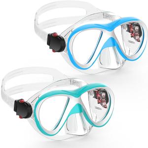 Kids Swim Swimming Goggles, Snorkel Diving Mask for Youth w/Nose Cover (Blue & Cyan)