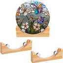 2 Pcs 8 Inch Wood Adjustable Round Glass Display Stands Easel for Glass Art Creations Stained Photos Ceramic Tiles Plaques Collectibles Home Office Trade Show