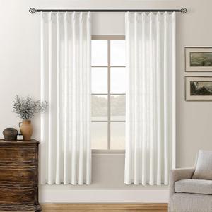 TWODRAPES 72 Inch Linen Curtains Pinch Pleated 2 Panels for Dining Room Bedroom Semi Sheer Pleat Drapes with Hooks Rings Light Filtering Short Window Curtain Cabit Closet Beige Ivory White 40x72