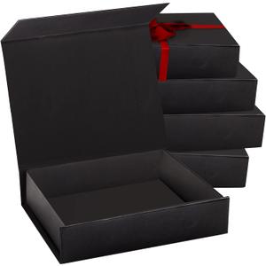 5 Pack Black Hard Gift Box with Magnetic Closure Lid 7" x 5" x 1.6" Rectangle Boxes For Gifts With Black Glossy Finish (Black, 5 Boxes)
