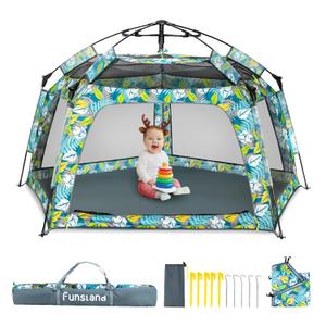 Baby Playpen Pop-up Tent - Outdoor & Indoor Play Tent for Beach with Canopy Travel Bag Portable Play Yard for Babies & Toddlers (Forest)