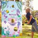 Mermaid Toss Games with 3 Bean Bags Blue Ocean Birthday Bean Bag Games Set Boys Girls Mermaid Backdrop Birthday Party Toss Games Banner Under Sea World Theme Photo Background for Outdoor Yard Game