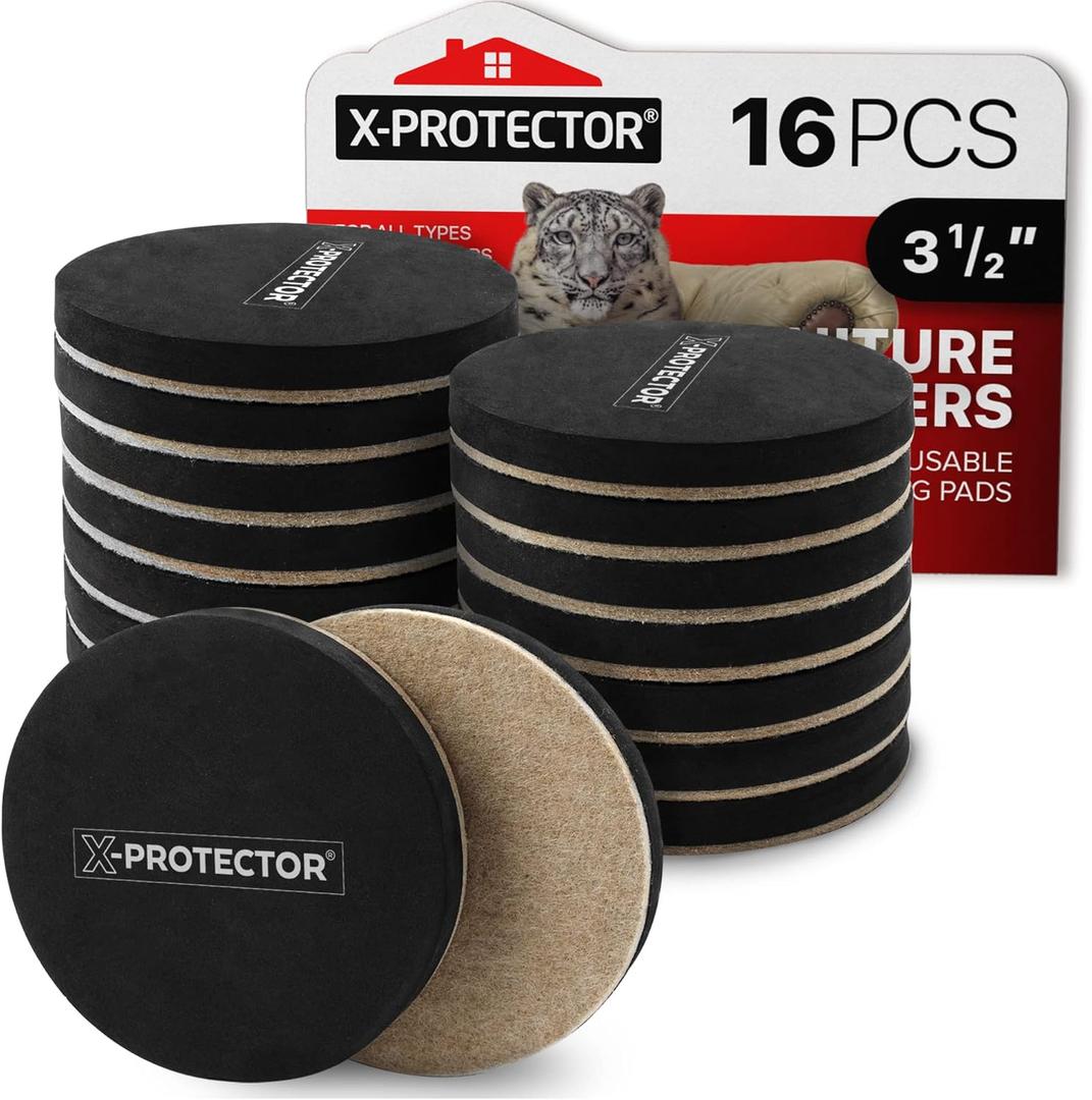 Felt Furniture Sliders Hardwood Floors X-PROTECTOR  16 PCS 3 1/2" Furniture Sliders  Heavy Duty Felt Sliders Hard Surfaces  Move Your Furniture Easily & Safely!