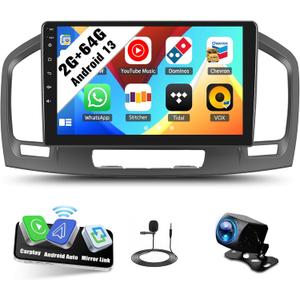SIXWIN Android Car Stereo for Buick Regal 2009-2013/Opel Insignia 2008-2013 with Wireless CarPlay Android Auto Mirror Link 2G+64G 9 Inch Touchscreen Bluetooth GPS Navigation WiFi FM Backup Camera MIC