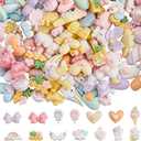 120Pcs 6 Styles Bow Resin Charms Flatback Resin Cabochons Opaque Rainbow Color Mixed Shape Bowknot Wing Hearts Lollipop Charms for DIY Crafts Making Decoration Scrapbooking Embellishment