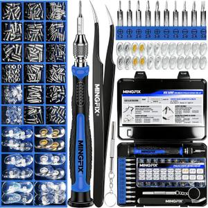 Eyeglass Sunglass Repair Kit,MINGFIX Magnetic Eye Glasses Repairing Tool Kit with Assorted Screws,Nose Pads,Small Screwdriver Bit Set & Tweezer with Mini Travel Case for Glasses,Sunglasses and Others