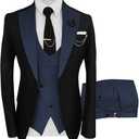 Wangyue Mens Suit 3 Piece Slim Fit Suits for Men Wedding Prom Tuxedo for Men Formal Business Suit (Large, Black-navy)