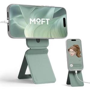 MOFT Phone Stand, Magnetic Phone Tripod Stand Stain-Resistant MOVAS Leather & Angle Adjustment & Strong Magnets Tripod for iPhone 17/16/15/14/13/12 (Included Metal Ring)-Seafoam (without Card Slot)