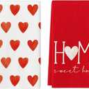 Artoid Mode Red Heart Love Valentine's Kitchen Towels Dish Towels, 18x26 Inch Farmhouse Anniversary Wedding Decoration Hand Towels Set of 2