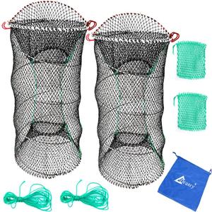 Drasry Crab Trap Bait Lobster Crawfish Shrimp Portable Folded Cast Net Magic Collapsible Fishing Traps Nets Accessories for Blue Crabs (Black)