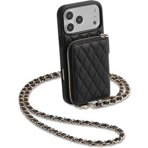 LAMEEKU for iPhone 17 Pro Case Wallet with Card Holder,RFID Blocking Wrist Strap Crossbody Cover for Women 6.3" Black