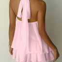 Women's Chiffon Halter Drop Waist Mini Dress Wedding Guest Dresses Ruffle Formal Holiday Club Brunch Outfits (Pink, S)