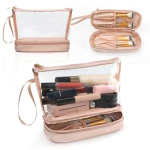 Ethereal Clear Makeup Bag, TSA Travel Makeup Organizer Bag Rose Gold Makeup Bags for Women Small Cosmetic Bag Portable Makeup Bag for Purse (Small (Pack of 1))