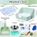 Reallnaive 15 Pcs Rabbit Starter Kit Small Rabbit Litter Box Girls Gift Animal Grooming Kit Bunny Toys Bowl Blankets with Cleaning Set for Guinea Pig Accessories(Green)