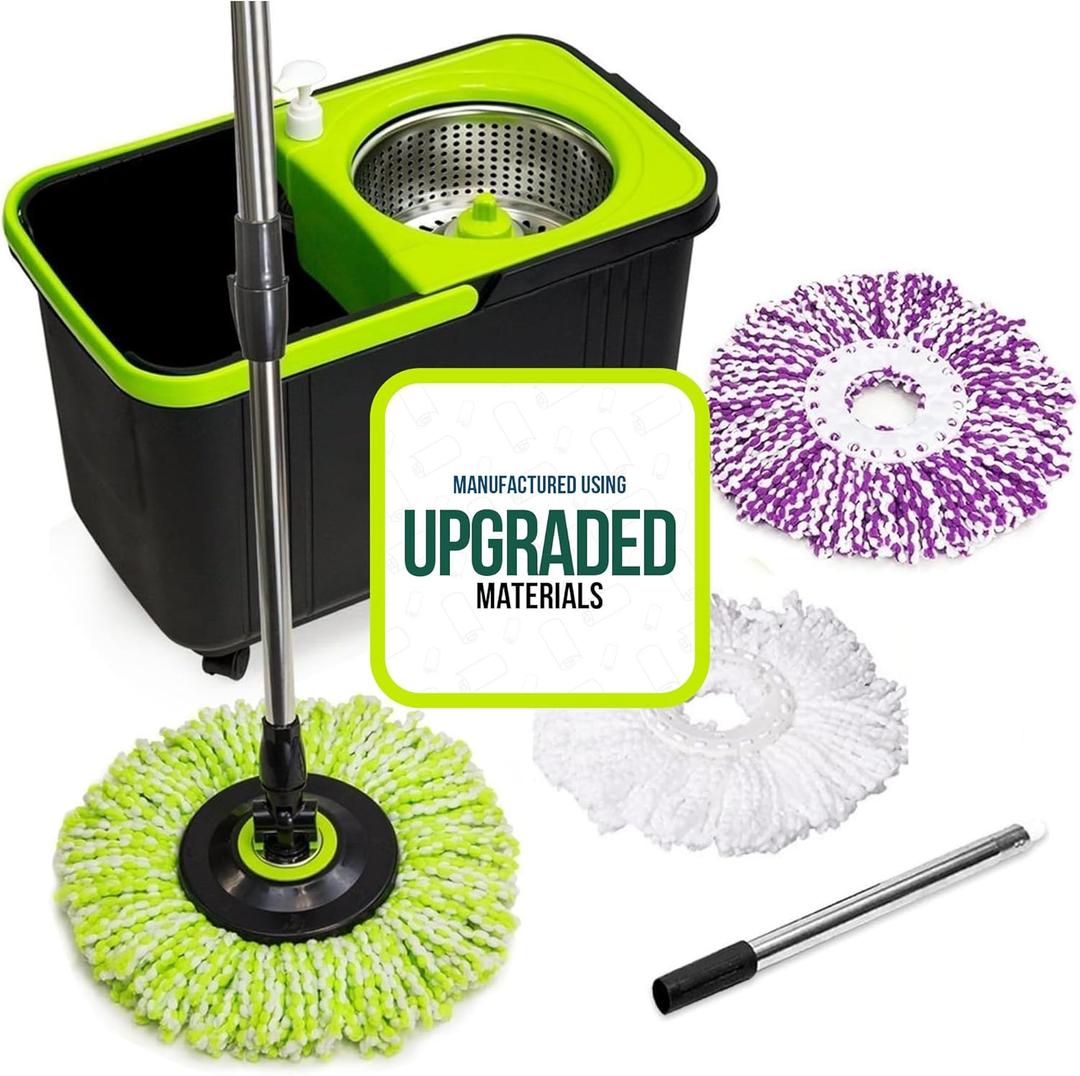 Simpli-Magic Premium Spin Mop Cleaning Bucket Set with 3 Microfiber Mop Heads Included