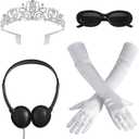 4 Pcs Princess Costume Accessories Set Women Tiara Crown Sunglasses Long Gloves Fake Headphone Dress Up Party